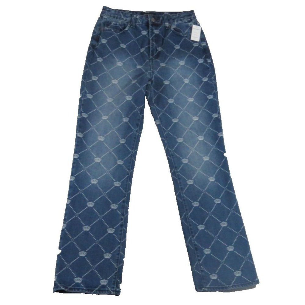 Juicy Couture NWT Crown Diamond Monogram Print Denim Dark Wash Straight Jeans 28